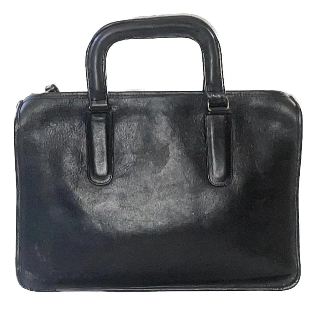 Rare Pre-Serial Number Coach Briefcase Bag - Bonnie Cashin Era - Black Leather -
